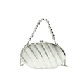 Silver metallic acrylic evening clutch bag with pleated texture and beaded handle - Silver