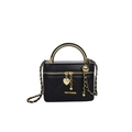 Mini borsa trapuntata nera con manico in metallo dorato e tracolla a catena - Nero
