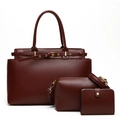 Conjunto de bolsos de tres piezas burdeos en cuero sintético con herrajes dorados - Burdeos