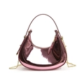 Pink glossy patent leather hobo bag for kids with metallic chain and handle - Pink Large