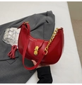 Glossy red hobo moon bag with gold chain and adjustable shoulder strap for women - Red