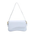 Bolso bandolera azul claro tejido con base curva y elegantes detalles en dorado - Blanco