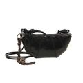 Glossy black pleated dumplings bag with rope handle and silver pendant on white backdrop - Black Without Charm