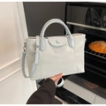 Blue and grey contrast color faux leather handbag with adjustable crossbody strap - Blue