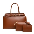 Conjunto de bolsos 3 en 1 marrón retro con bandolera y billetera a juego - Tostado