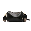 Zwarte vintage Boston tas met gouden hardware en kleurrijke geweven brede schouderband - Zwart