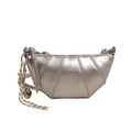Metallic silver croissant shoulder bag with knotted rope and metal bell detail - Silver Without Pendant