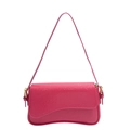 Bolso de hombro rosa fucsia con textura tejida, base ondulada y detalles en metal dorado - Rosa Rojo