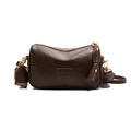 Vintage donkerbruine crossbodytas met fashion patch en jacquard geweven riem - Bruin