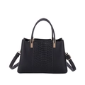 Bolso tote negro elegante para mujer con textura de cocodrilo y herrajes dorados - Negro