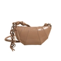 Beige patent leather croissant bag with knotted shoulder strap and ring detail - Khaki Without Pendant