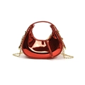 Mini red metallic patent leather half moon handbag with golden chain strap for kids - Red Small
