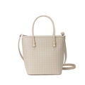 Beige Handtasche mit Webstruktur, zylindrischen Griffen und verstellbarem Gurt - Khaki