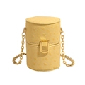 Mini yellow cylinder crossbody bag with ostrich texture and gold chain strap - Yellow