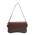 Dark brown faux crocodile shoulder bag with curved base and slim strap in minimalist style - Brown