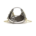 Mini silver metallic patent leather handbag with semi-moon shape and gold chain strap - Silver Small