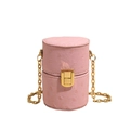 Pink ostrich pattern mini cylinder bag with gold chain and vintage metal buckle closure - Pink