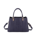 Bolso tote azul marino con patrón de cocodrilo, asas dobles y herrajes dorados - Azul