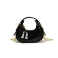 Glossy black patent leather crescent mini bag for kids with gold chain strap - Black Small