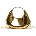 Mini golden metallic hobo bag for kids with glossy finish and delicate chain strap - Gold Large