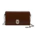 Retro dark brown rectangular chain shoulder bag with smooth matte leather and silver buckle - Brown