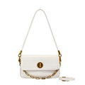 White faux leather crossbody bag with gold chain strap and ring lock in minimalist style - White