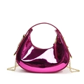 Metallic pink patent leather mini hobo bag with a sleek round handle and gold chain strap - Rose Red Large