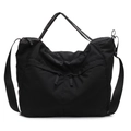 Black large capacity canvas tote with adjustable strap and front double zipper pocket - Black