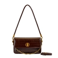 Dark brown oil wax leather square bag with gold chain and dual strap options - Brown