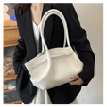 Off-white large capacity tote bag with lychee texture leather and golden metal buckle - White