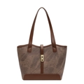 Grande borsa tote vintage marrone con trama marmorizzata e chiusura girevole dorata - Marrone