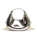 Mini mirror silver crescent handbag for children with golden chain strap and shiny finish - Silver Large