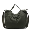 Army green large canvas tote bag with adjustable strap and front zipper pocket - Green
