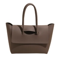 Borsa tote in pelle terracotta con manico a mezzaluna e trama a grana di litchi - Grigio
