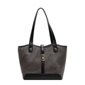 Borsa tote capiente in grigio scuro con finiture in pelle nera e fibbia girevole oro - Nero