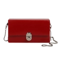 Retro red crossbody bag with silver chain strap and oval metal twist lock closure - Red