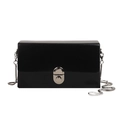 Minimalist black square crossbody bag with silver snake chain and metallic lock - Black