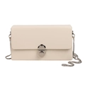 Minimalist cream white leather box bag with silver snake chain and round metal lock - Off White