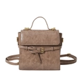 Sac à main rétro marron texturé avec bandoulière et boucle dorée élégante - Khaki