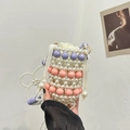 Elegante borsa intrecciata a mano con perle viola e rosa e tracolla rimovibile - Bianco (Mix Rosa e Viola)