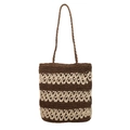 Handgefertigte hohle Strohtasche mit braunen und beige Streifen für den Sommerurlaub - Braun