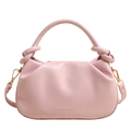 Rosafarbene Falten-Lederhandtasche mit Knotengriff und goldenen Umhängeriemen-Details - Rosa