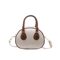 Elegante bolso bicolor de cuero PU blanco crema con asas marrones y detalles dorados - Blanco Roto