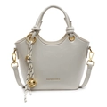 Fashionable cream white PU leather bucket bag with top handle and golden ball charm - Off White
