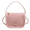 Pink bucket bag with vertical pleat texture and gold-tone metal hardware details - Pink