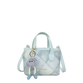 Borsa a secchiello celeste texture denim con tracolla e ciondolo in peluche - Blu