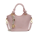 Chic pink bucket handbag with knotted handle and fashion text print on plain leather - Pink