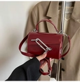 Mini burgundy patent leather crossbody bag with oversized silver metal safety pin clasp - Red