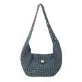 Borsa a tracolla fatta a mano all'uncinetto blu polvere con motivi traforati e bottone - Blu