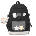 Zaino casual nero ad alta capacità con ciondoli carini e design in nylon multitasche - Nero (Senza Ciondolo)